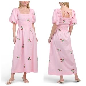 💕🔹️JAPNA🔹️ Pink Rose Embroidered Maxi Dress